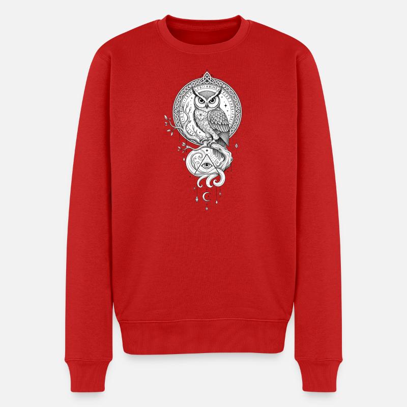 Nacht-Eulen-Mandala mit Dreiecks-Symbol - Männer Premium Bio Pullover - Rot