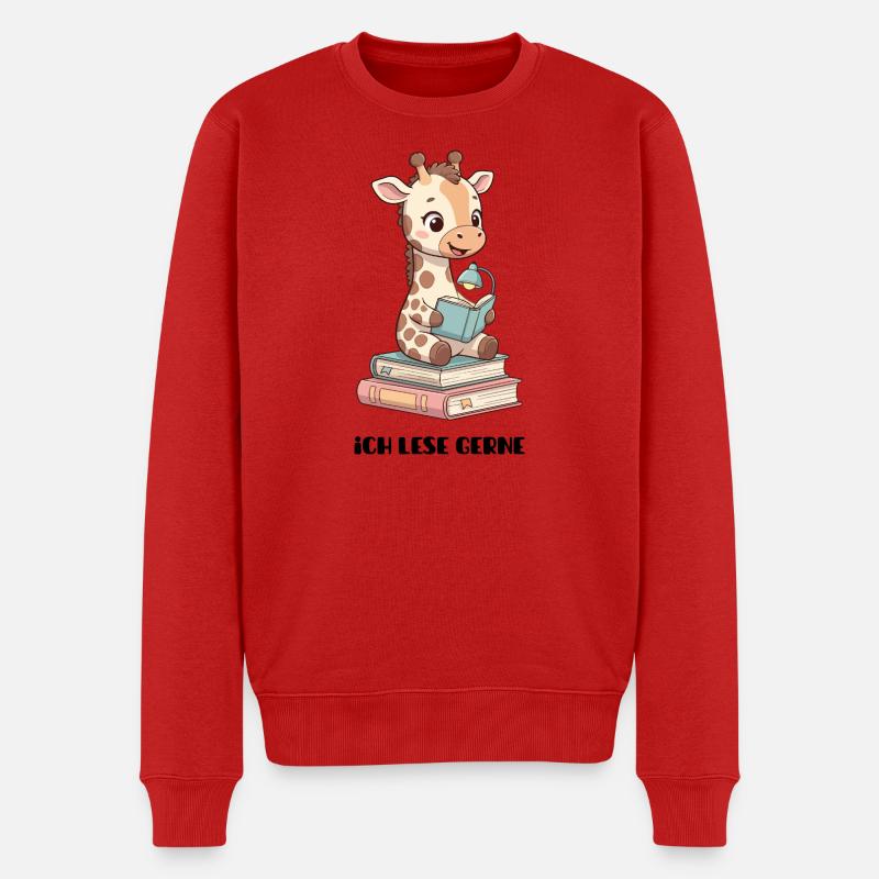 Lernende Giraffe mit Lesestapel - Männer Premium Bio Pullover - Rot