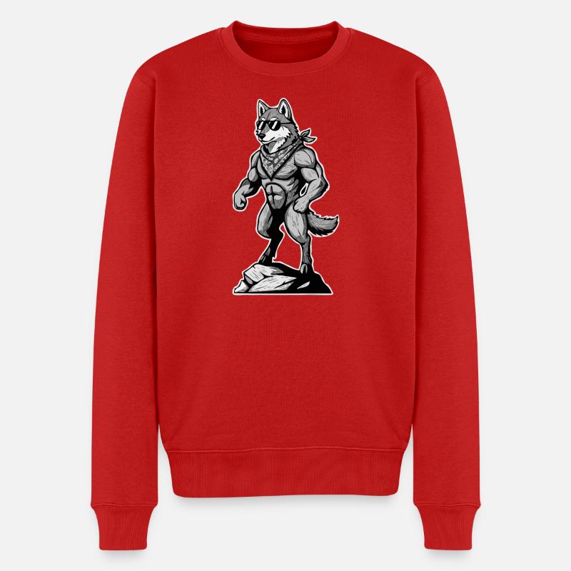 Wandern Wanderer Bergsteiger Berg Wolf  - Männer Premium Bio Pullover - Rot