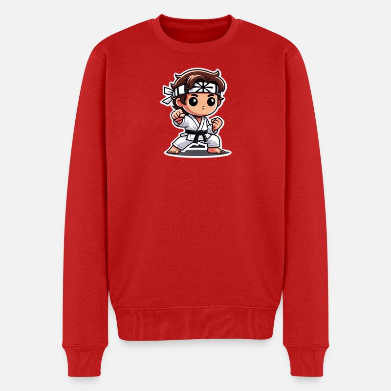 Kriegerkind in traditioneller Kampfposition - Männer Premium Bio Pullover - Rot