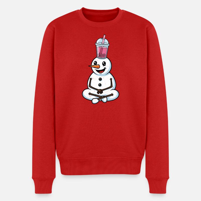 Schneemann mit Bubble Tea - Männer Premium Bio Pullover - Rot