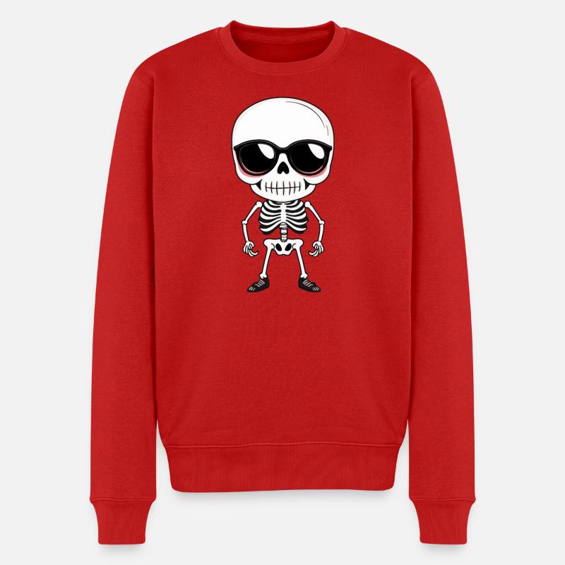Skelett mit Sonnenbrille  - Männer Premium Bio Pullover - Rot