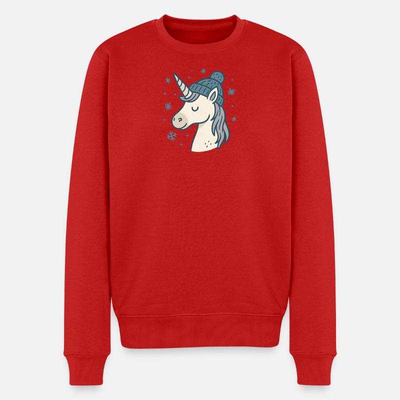 Winterliches Einhorn mit Mütze - Männer Premium Bio Pullover - Rot