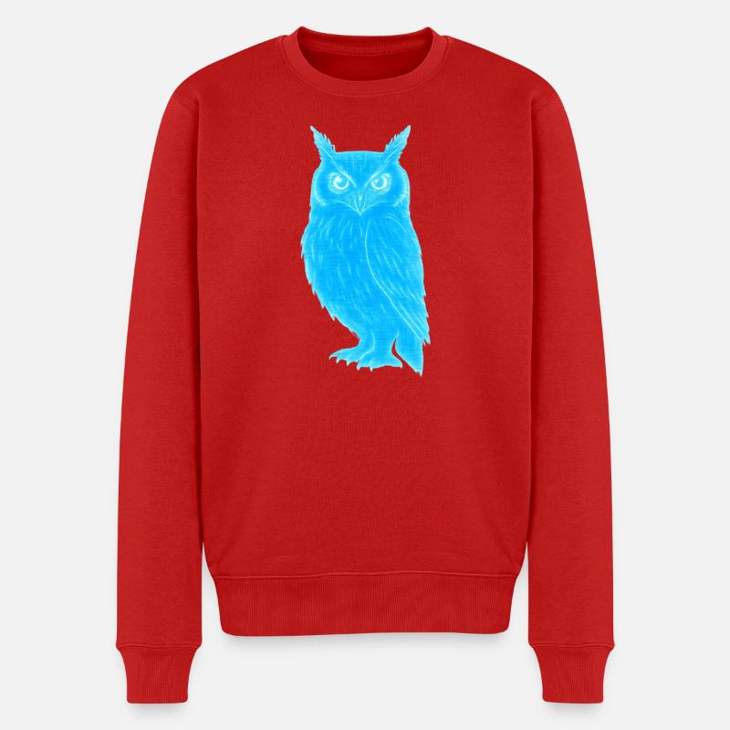 Blaues LeuchtEulenMotiv - Männer Premium Bio Pullover - Rot