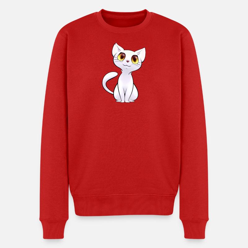 Weißes Kätzchen mit goldenen Augen - Männer Premium Bio Pullover - Rot