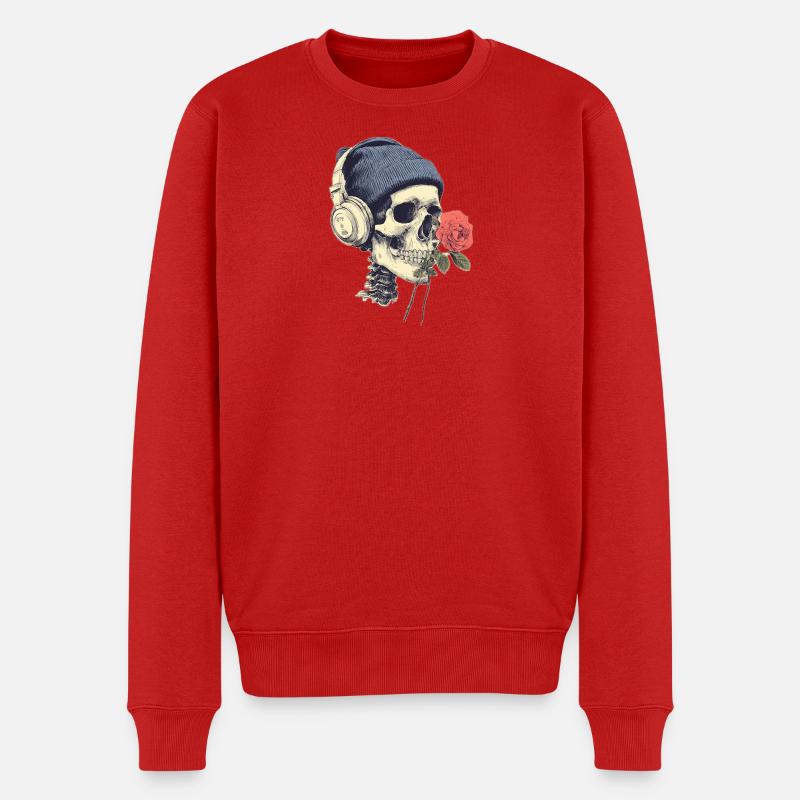 Crâne avec casque et rose - Pull Premium bio Homme - rouge