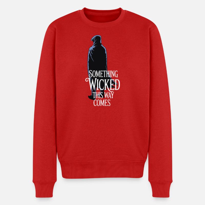 Dunkle Kapuzenfigur mit Zitat - Männer Premium Bio Pullover - Rot