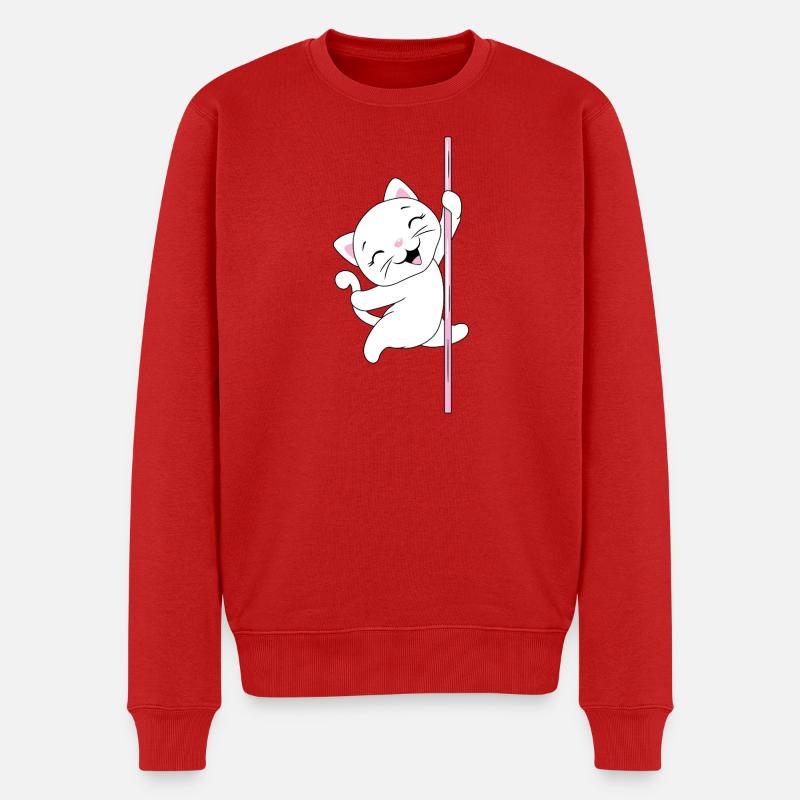 White_cat_is_dancing_on_a_pole - Männer Premium Bio Pullover - Rot