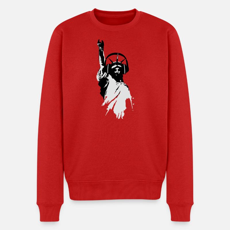 DJane Lady Liberty mit Kopfhörer - Männer Premium Bio Pullover - Rot