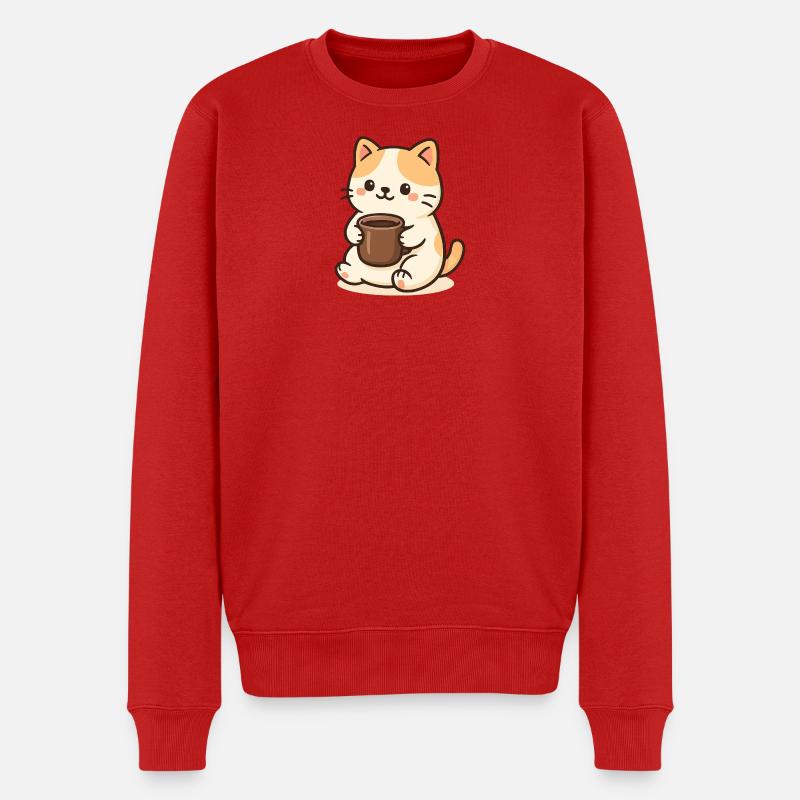 Cat with Cup - Männer Premium Bio Pullover - Rot