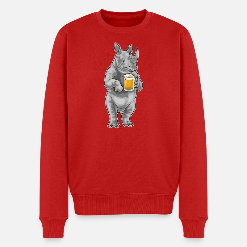 Nashorn Bier - Männer Premium Bio Pullover - Rot