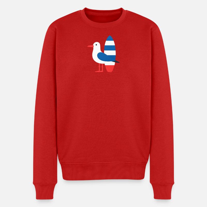 Möwe mit Surfbrett - Männer Premium Bio Pullover - Rot