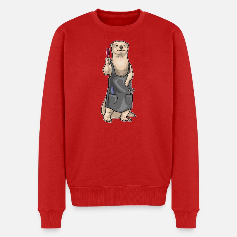 Otter Friseur Kamm - Männer Premium Bio Pullover - Rot