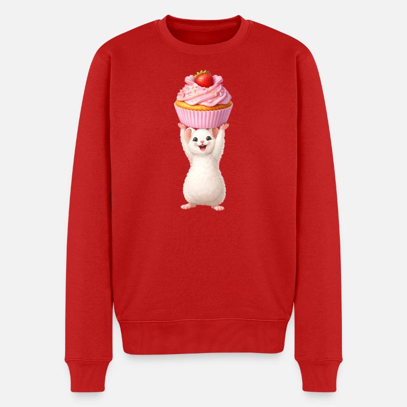 Niedliche Maus mit Erdbeer Cupcake - Männer Premium Bio Pullover - Rot