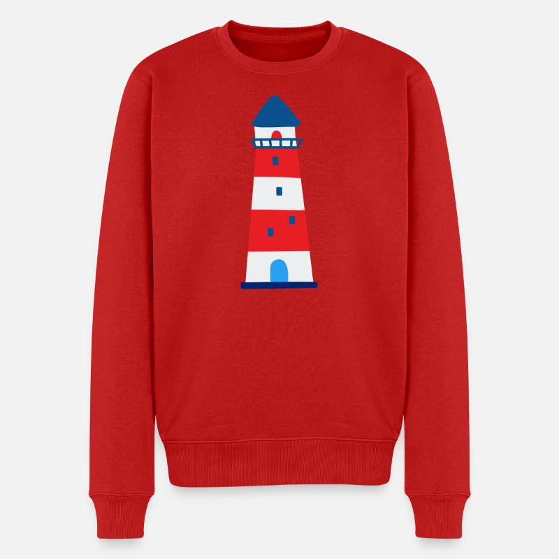 Nautic Design Gestreifter Leuchtturm Illustration - Männer Premium Bio Pullover - Rot