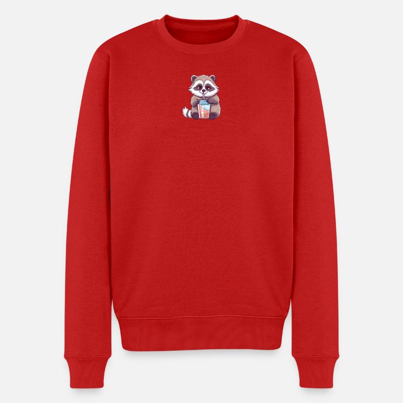 Waschbär mit Eiskaffee - Männer Premium Bio Pullover - Rot