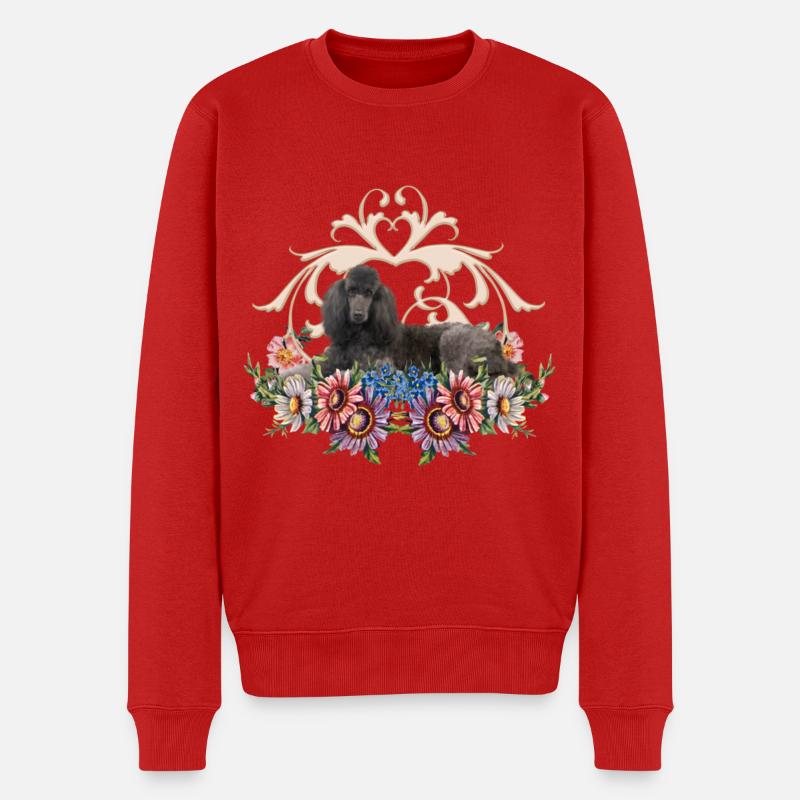 Caniche mignon avec des fleurs - Pull Premium bio Homme - rouge