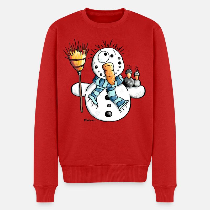 Knuffiger Schneemann - Männer Premium Bio Pullover - Rot