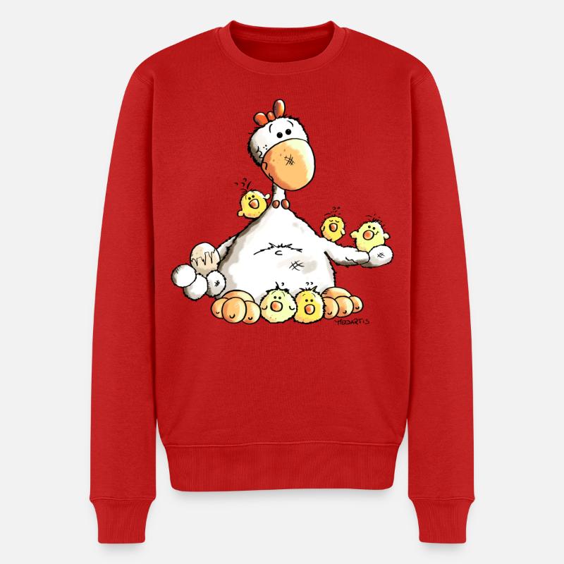 Glückliches Huhn - Männer Premium Bio Pullover - Rot