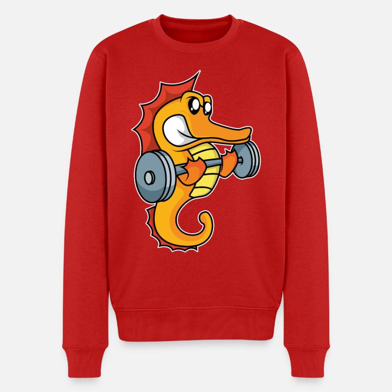 Gewichthebendes Seepferdchen - Männer Premium Bio Pullover - Rot