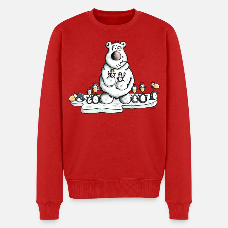Eisbär mit Pinguinen - Männer Premium Bio Pullover - Rot