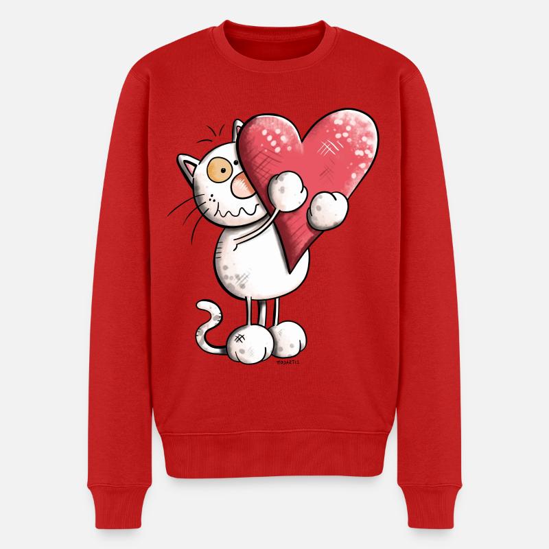 Katze mit Herz - Männer Premium Bio Pullover - Rot