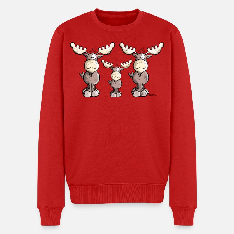 Elch Familie - Männer Premium Bio Pullover - Rot