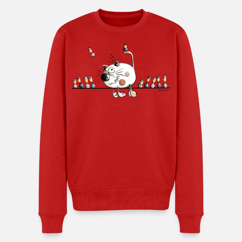 Chat avec oiseaux - Pull Premium bio Homme - rouge