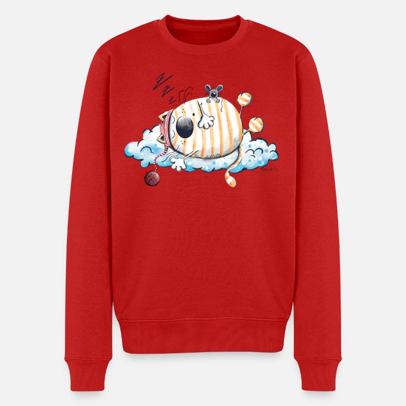 Schlafmütze Katze - Männer Premium Bio Pullover - Rot