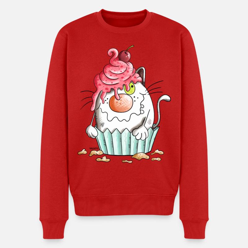 Katze liebt Muffin - Männer Premium Bio Pullover - Rot