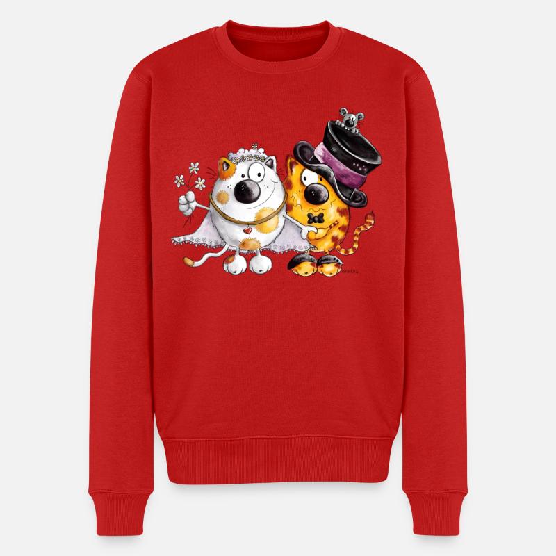 Katzen Hochzeit - Männer Premium Bio Pullover - Rot