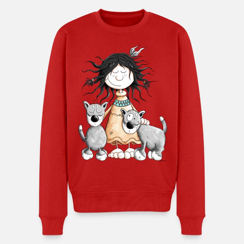 Indianermädchen unter Wölfen - Männer Premium Bio Pullover - Rot