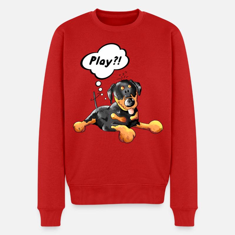 Rottweiler denkt sich Play - Männer Premium Bio Pullover - Rot