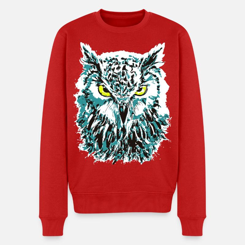 Bunte Eule - Eulenkopf - Kauz - Farbenfrohe Eule - Männer Premium Bio Pullover - Rot