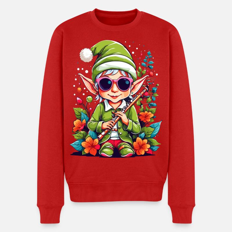 Elfe mit Flöte - Männer Premium Bio Pullover - Rot