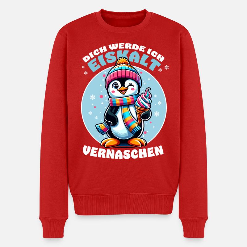 Lustiger Pinguin mit Eis – Cooler Spruch - Männer Premium Bio Pullover - Rot
