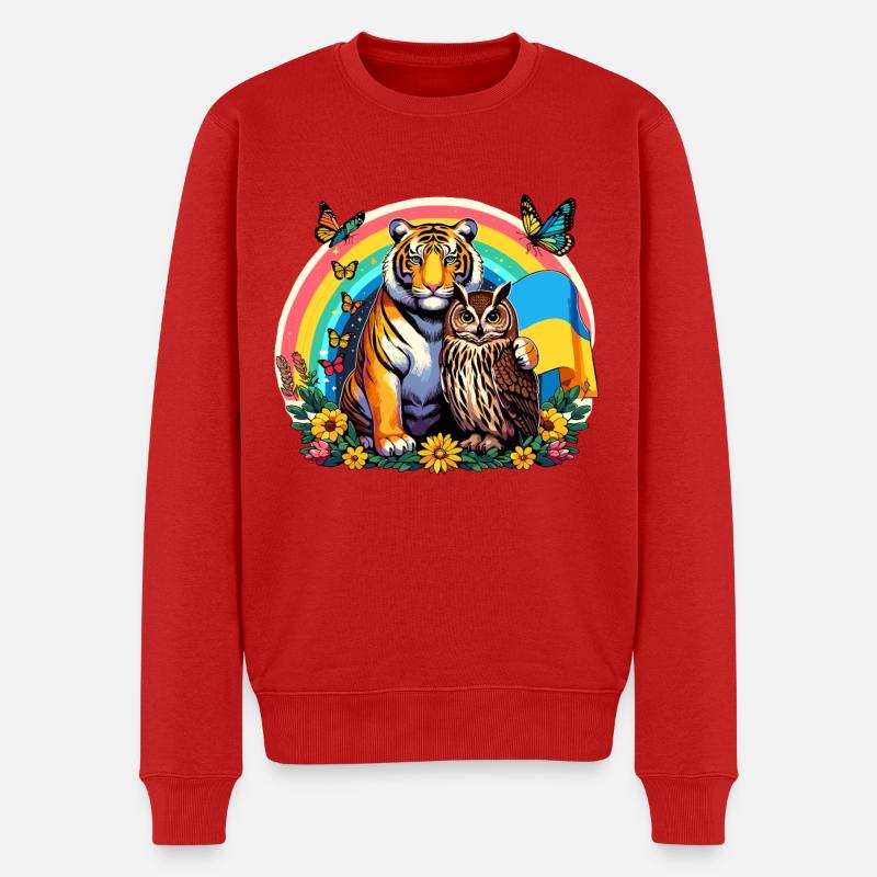 Tiger Eule Regenbogen - Männer Premium Bio Pullover - Rot