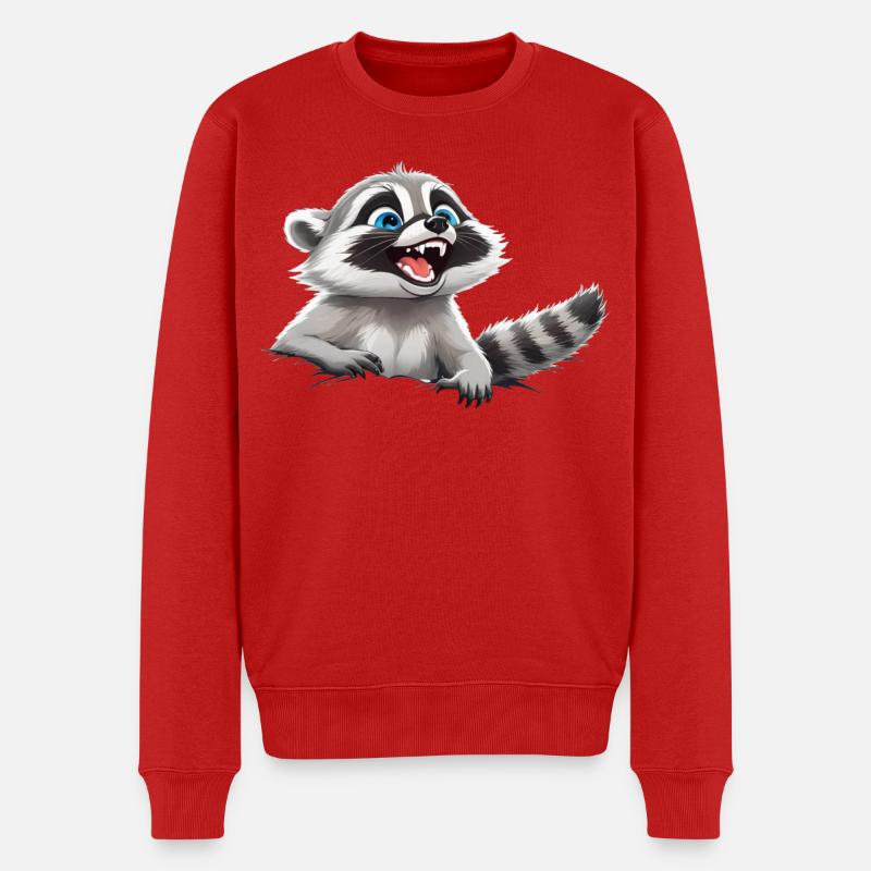 Lustiger Waschbär - Männer Premium Bio Pullover - Rot