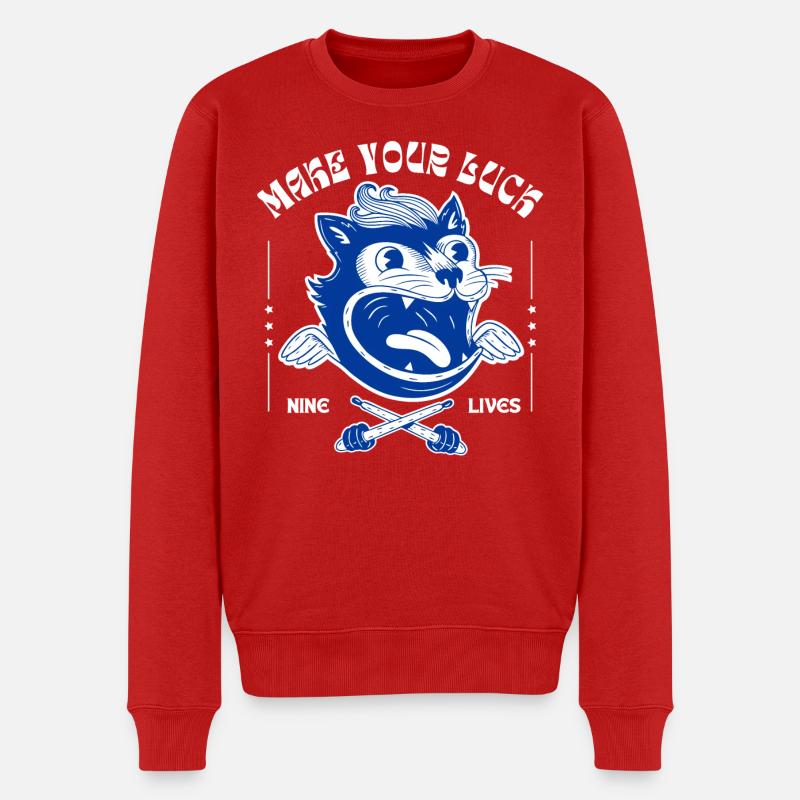 Make Your Luck – Wildes Katzenmotiv - Männer Premium Bio Pullover - Rot