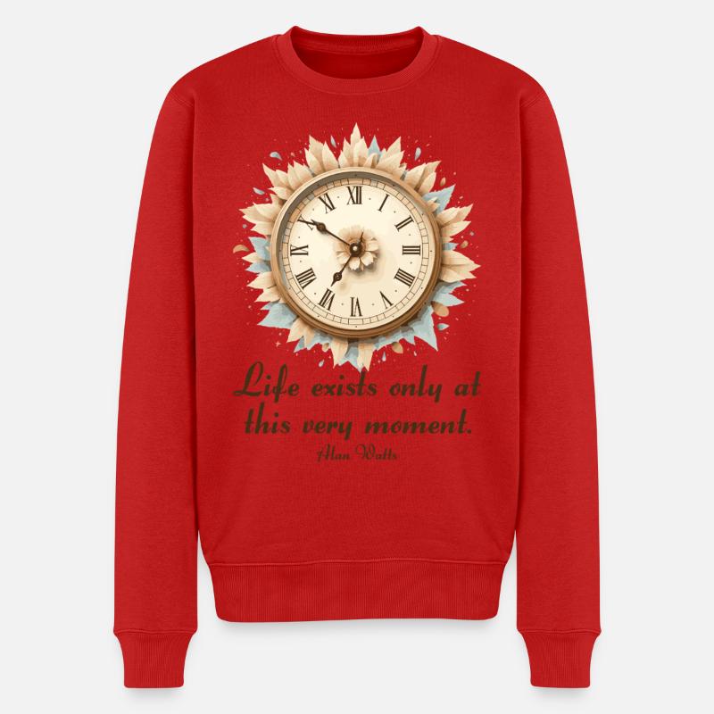 Leben im Moment Alan Watts Uhr Kunst - Männer Premium Bio Pullover - Rot