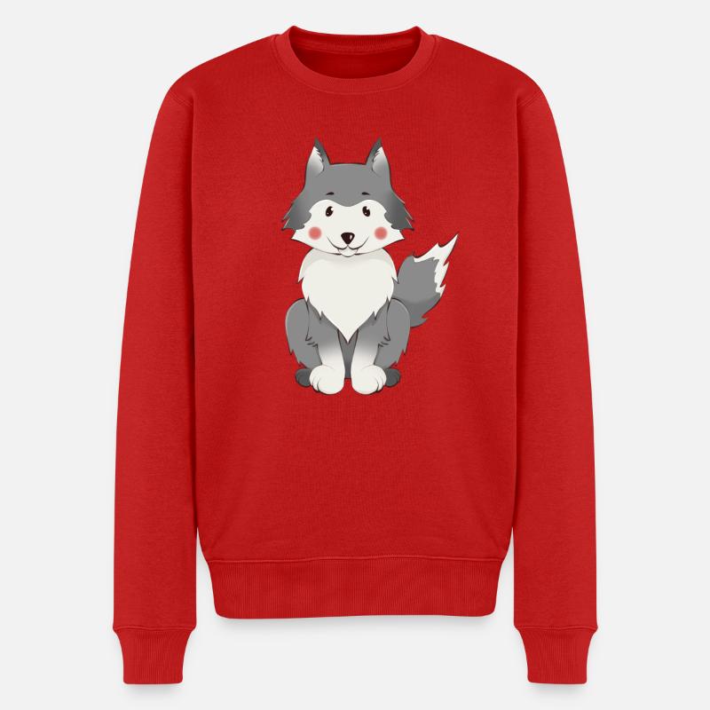 Wolf - Männer Premium Bio Pullover - Rot