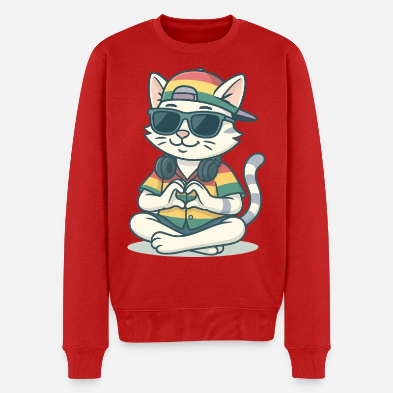 Reggae Chill Cat - Männer Premium Bio Pullover - Rot