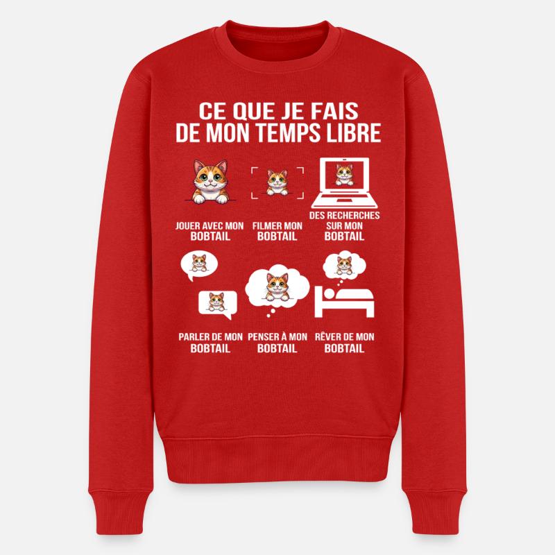 Humorvolles Bobtail-Katzen-Design - Männer Premium Bio Pullover - Rot