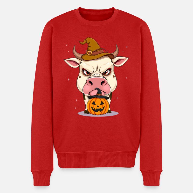 Grimmiger Halloween-Zauberbulle - Männer Premium Bio Pullover - Rot