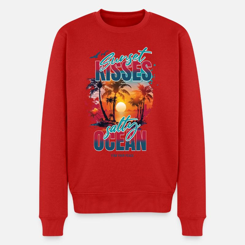 Sonnenuntergang am Meer Design - Männer Premium Bio Pullover - Rot