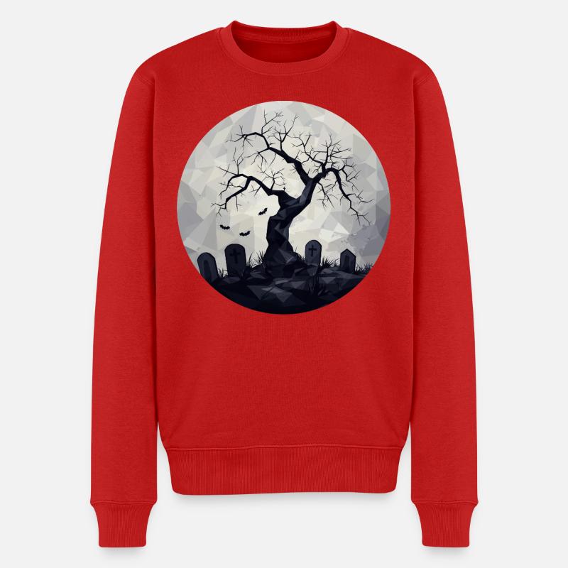 Dunkle Geisterbäume mit Friedhof - Männer Premium Bio Pullover - Rot