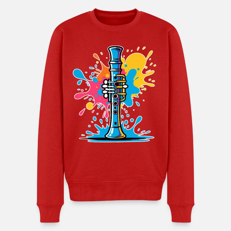 Lebendige Klarinetten Illustration Farbspritzern - Männer Premium Bio Pullover - Rot