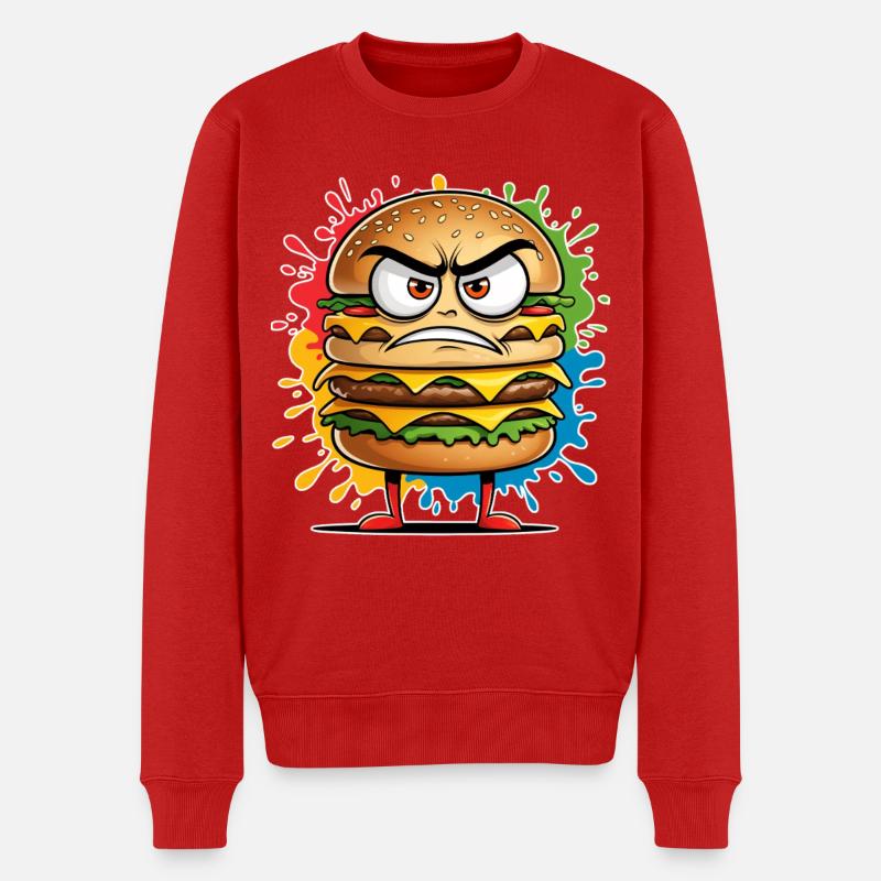 Wütender Burgermonster Illustration - Männer Premium Bio Pullover - Rot