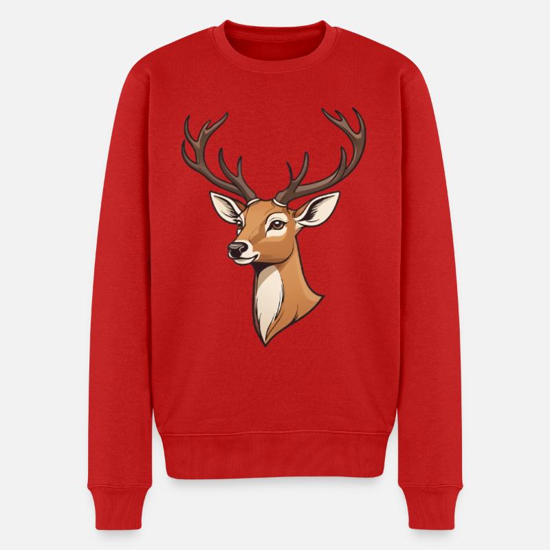 Eleganter Hirsch mit Geweih - Männer Premium Bio Pullover - Rot