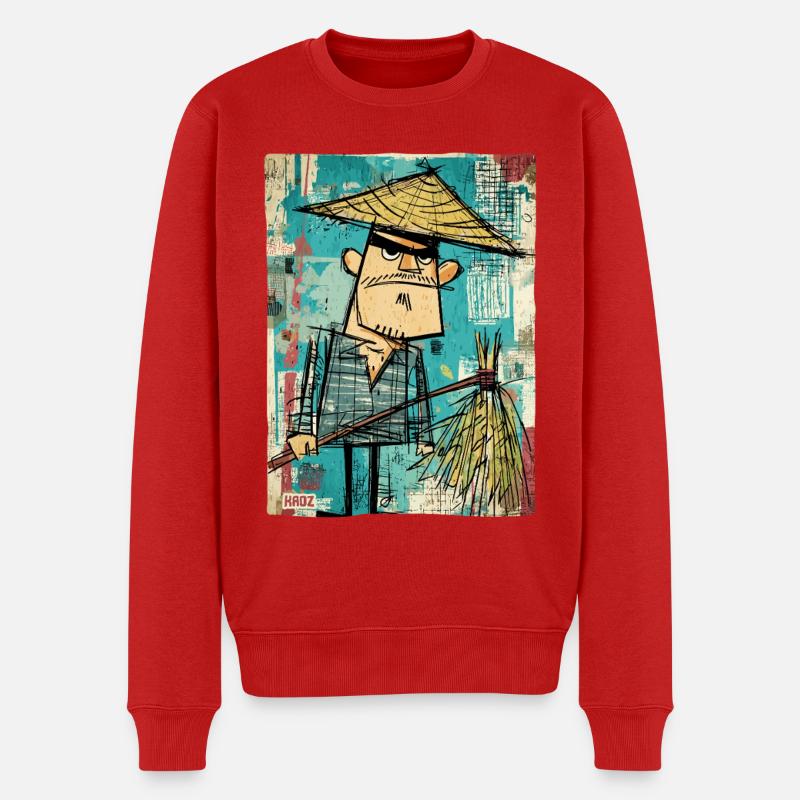 Graffiti Samouraï avec Balai - Pull Premium bio Homme - rouge
